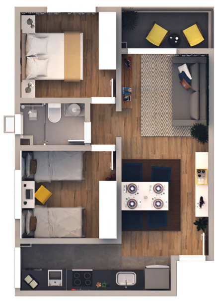 Planta Apartamento Smart 54m²